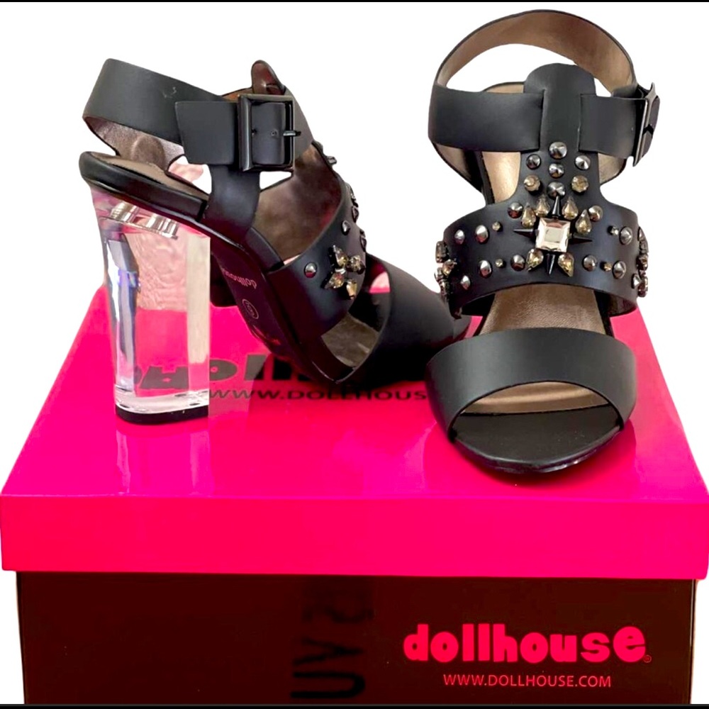 NWT Dollhouse Devour Studded Heels Black | Clear Acrylic Chunky Heel Goth Punk